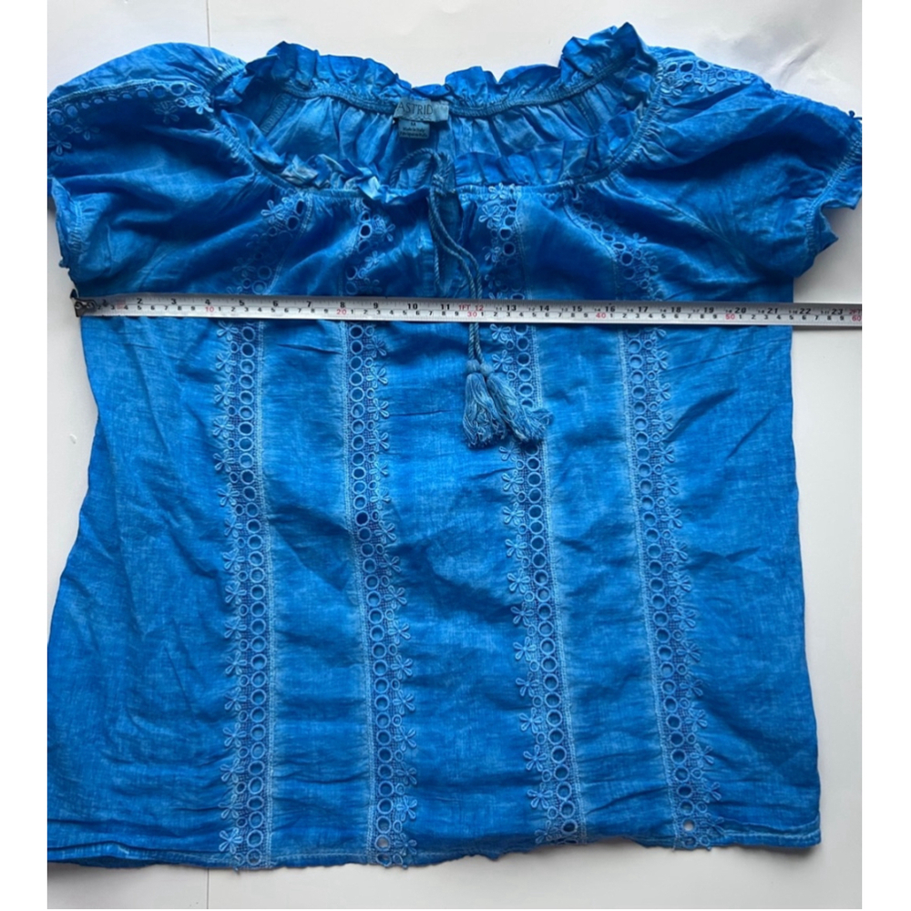 Women's Astrid Blue Cotton Top Size M embroidered eyelet - Picture 8 of 8